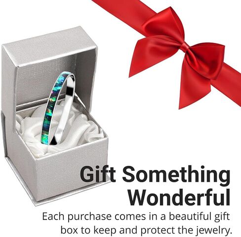 SHOP LC DELIVERING JOY Abalone Shell Bangle Bracelet in Stainless Steel - Genuine Handmade Abalone Boho Jewelry Birthday Gifts for Women - Natural Bali Enamel Bangles - 8.5" in Saudi Arabia