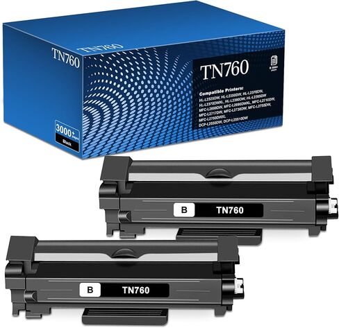 خراطيش حبر TN760 2 سوداء متوافقة مع Brother TN760 TN730 TN-760 TN-730 خراطيش حبر عالية الإنتاجية متوافقة مع Brother HL-L2350DW HL-L2390DW HL-L2395DW MFC-L2750DW MFC-L2690DW DCP-L2550DW in Kuwait