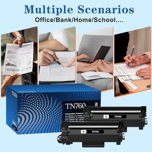 خراطيش حبر TN760 2 سوداء متوافقة مع Brother TN760 TN730 TN-760 TN-730 خراطيش حبر عالية الإنتاجية متوافقة مع Brother HL-L2350DW HL-L2390DW HL-L2395DW MFC-L2750DW MFC-L2690DW DCP-L2550DW in Kuwait