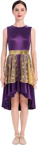 AFAVOM Praise Dance Dresses for Women Metallic Embroidered Peplum Overlay Satin Asymmetric Tunic Liturgical Worship Dancewear in Saudi Arabia