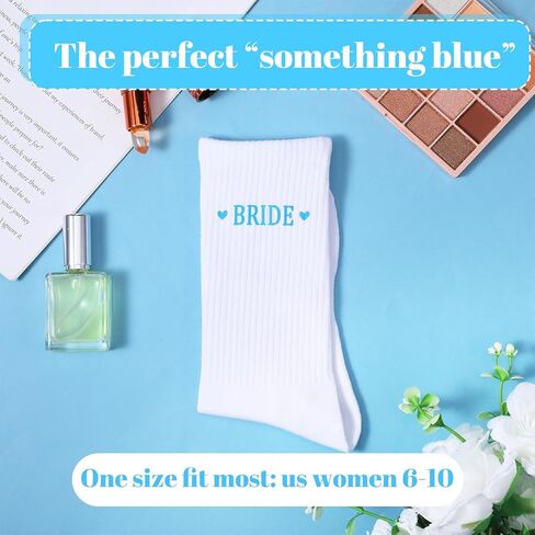 جوارب العروس، هدايا العروس الزرقاء لتكون جوارب قطنية ناعمة للعرائس احصل على هدية زفاف جاهزة للنساء أساسيات الزفاف، الخطوبة، حفلة العازبة، شيء أزرق، أبيض in Kuwait