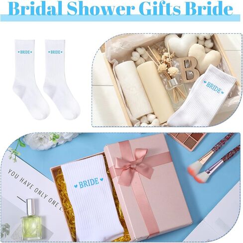 جوارب العروس، هدايا العروس الزرقاء لتكون جوارب قطنية ناعمة للعرائس احصل على هدية زفاف جاهزة للنساء أساسيات الزفاف، الخطوبة، حفلة العازبة، شيء أزرق، أبيض in Kuwait