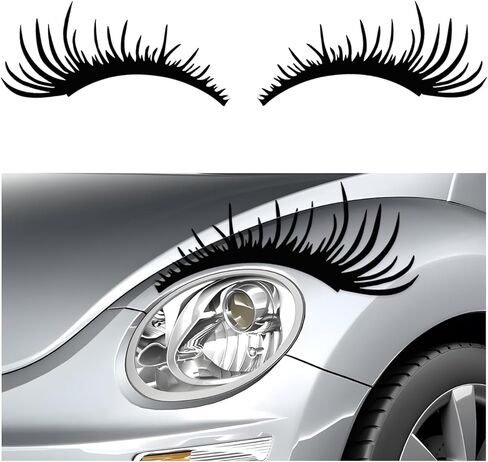 2 PCS Eyelash Decal for Car Headlight, Waterproof Funny Bumper Window Eyelashes Stickers, Reflective Fake Eye Lashes Decals Exterior Decor for SUV Truck RV Headlamp (Black) in Saudi Arabia