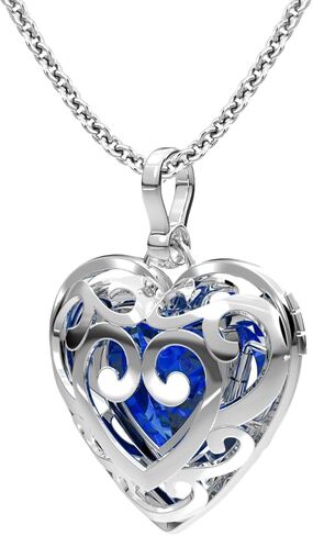 US Jewels Small Ladies 925 Sterling Silver Polished Lab-grown Blue Sapphire Heart Locket Pendant Necklace, 20mm in Saudi Arabia