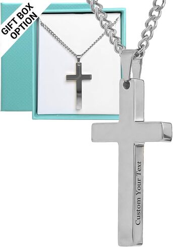 Personalized Cross Necklace - Customized Christian Faith Jesus Necklace Engraved Text Name Date Bible Verse Pendant Religious Baptism Necklace Valentines's Day Gifts for Men Women (Silver) in Saudi Arabia