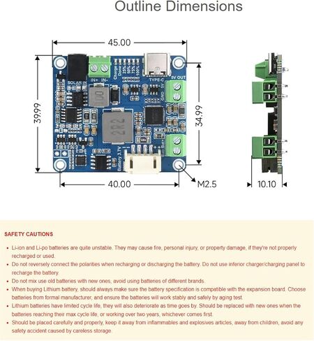 Waveshare Solar Power Management Module (D) for 6V~24V Solar Panel and Type-C Power Adapter,Suitable for Solar-Powered Control System for MCUs/Development Boards Raspberry Pi/Jetson Nano/Arduino in Saudi Arabia