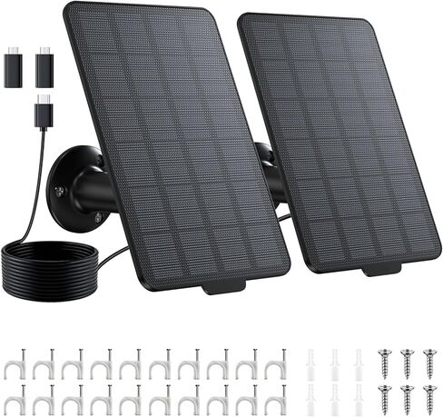 3W Solar Panel for Battery-Powered Security Cameras,USB-C & Micro USB Solar Charger for Wireless Outdoor Cameras,IP65 Waterproof, 9.8ft Cable, 360° Adjustable Mount (Black, 1 Pack) in Saudi Arabia