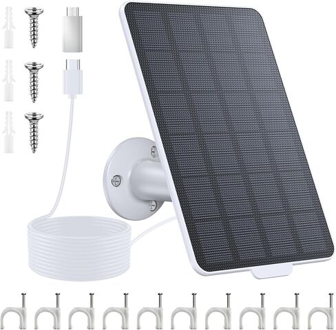 3W Solar Panel for Battery-Powered Security Cameras,USB-C & Micro USB Solar Charger for Wireless Outdoor Cameras,IP65 Waterproof, 9.8ft Cable, 360° Adjustable Mount (Black, 1 Pack) in Saudi Arabia