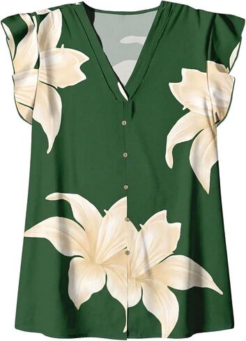 SOLY HUX Women's Floral Blouse V Neck Ruffle Cap Sleeve Vacation Casual Summer Tops Shirt in Saudi Arabia