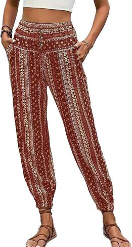 Boho Pants for Women Summer Casual High Waisted Lightweight Comfy Baggy Lounge Pants in Kuwait