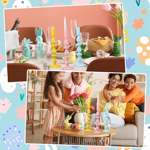 3 Pcs Pastel Easter Glass Candle Holders Set Spring Daisy Egg Taper Candlestick Holders for Spring Easter Home Table Centerpieces Fireplace Mantle Dining Decorations Holiday Office Home Gift in Kuwait