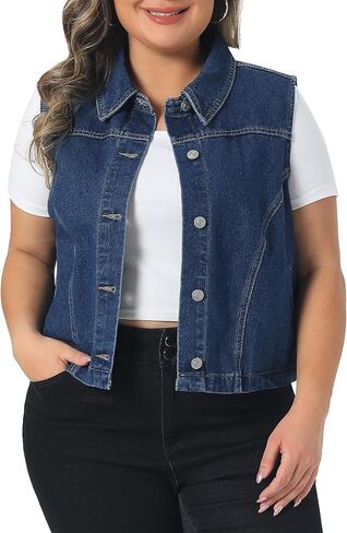 Agnes Orinda Plus Size Denim Vests Collared Neck Sleeveless Button Down Waistcoat Jean Vest in Saudi Arabia