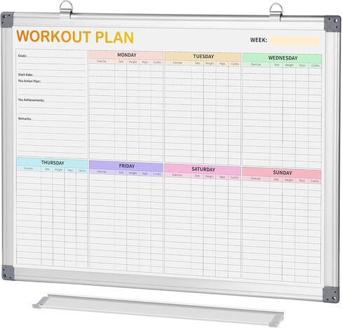 Fitness Tracker Magnetic Whiteboard Workout Plan Dry Erase Board for Wall 24'' x 18'',Hanging Mounted Weekly Fitness Tracker Gym Exercise Tracker Schedules and Checklists in Kuwait