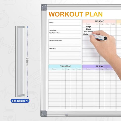 Fitness Tracker Magnetic Whiteboard Workout Plan Dry Erase Board for Wall 24'' x 18'',Hanging Mounted Weekly Fitness Tracker Gym Exercise Tracker Schedules and Checklists in Kuwait