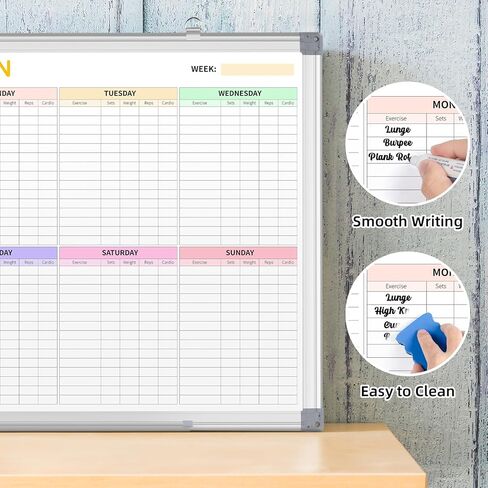 Fitness Tracker Magnetic Whiteboard Workout Plan Dry Erase Board for Wall 24'' x 18'',Hanging Mounted Weekly Fitness Tracker Gym Exercise Tracker Schedules and Checklists in Kuwait