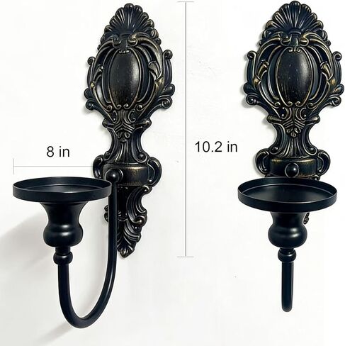 YOLLZEY Candle Holder Wall Sconces Set of 2 - Gothic Vintage Black Wrought Iron, Medieval Victorian Wall Decorations for Candles, Living Room Bathroom Entryway Halloween Rustic Home in Saudi Arabia