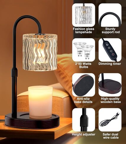 Candle Warmer Lamp Electric: Dimmable Timer Candles Warming Lamps - Height Adjustable Burner Jar - No Flame Scented Melts Wax - All Candle Jars Home Decor Table Light in Saudi Arabia
