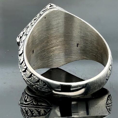 Men's Natural Sapphire Stone Ring, Engraved Square Ring, Turkısh Handmade Ring, Ottoman Style Ring, 925k Sterling Silver Ring in Kuwait