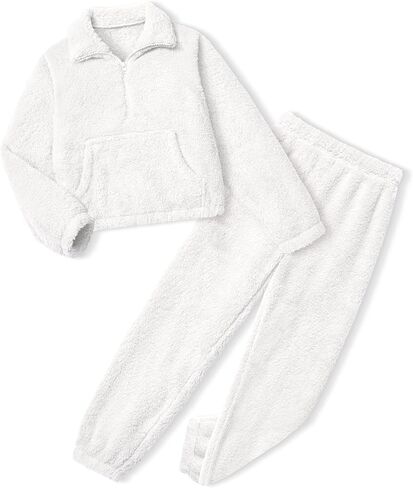 Girls Clothes Winter Fleece Quarter-zip Solid Color Sweatshirt With Sweatpants Girls Clothing Set Two Piece Outfits in Kuwait