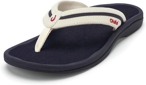 OLUKAI Ohana Palua Women's Beach Sandals, Water Resistant Flip Flops, Arch Support & Comfort Fit, Lightweight & Durable, Enhanced Grip & Traction, White Sand/Americana, 9 in Saudi Arabia
