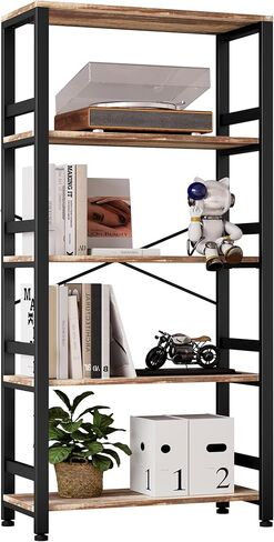 IRONCK Bookshelves and Bookcases, 31.5in Wide Shelf 5-Tier Ladder Shelf 110lbs/shelf Vintage Industrial Style Bookcase for Bedroom Living Room Home, Vintage Brown in Kuwait