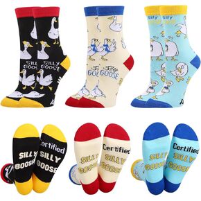 3 Pairs Silly Goose Theme Novelty Socks for Women Cotton Cute Goose Crew Sock Funny Gifts for Women Girl Size 7-10 in Kuwait