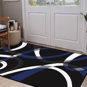 سجادة منطقة بنمط مخطط باللونين الأسود والأحمر الكلاسيكية الحديثة لغرفة المعيشة 5 × 7 سجادة خارجية غير قابلة للانزلاق وغير قابلة للتساقط، سجاد كبير داخلي بوبر منخفض لغرفة النوم، وغرفة الطعام، والمكتب المنزلي، والحمام in Kuwait