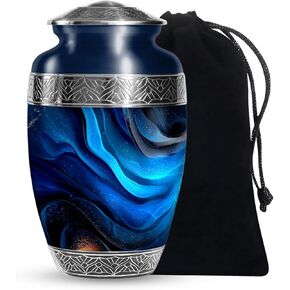 الجرة الزرقاء للرماد الذكور البالغين - الجرة الزرقاء للرماد البشري، الجرار الكبيرة لحرق الجثث، حامل الرماد المزخرف للجنازة، الجرار التذكارية الكبيرة مع حقيبة مخملية، سعة تصل إلى 200 بوصة مكعبة in Kuwait