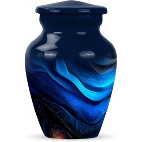 الجرار الزرقاء الكبيرة - جرار حرق الجثث للرماد البشري للإناث البالغات، جرة تذكار الجنازة الزرقاء للرماد الذكور البالغين، جرة حرق الجثث، هدية تذكارية مزخرفة للأب (10 بوصة و3 بوصة، مجموعة من 5) in Kuwait