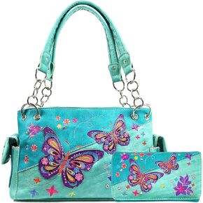 Zelris Butterfly Flower Season Embroidery Women Conceal Carry Handbag Wallet Set in Kuwait