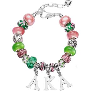 Bracelet for AKA,Pink and Green Rhinestone Greek Jewelry AKA Sorority Gifts for Women,Sorority Initiation Bracelets with AKA Charm Sisterhood Bracelet Gifts for Sisters Friends in Kuwait