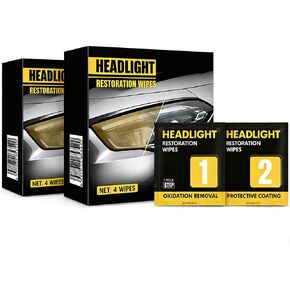 مجموعة مناديل ترميم المصابيح الأمامية، منظف المصابيح الأمامية بخطوتين وطلاء واقي، يزيل الأكسدة والأصفرار، ويعيد الوضوح واللمعان، مناديل سهلة لتنظيف المصابيح الأمامية بدون أدوات (عبوتان) in Kuwait