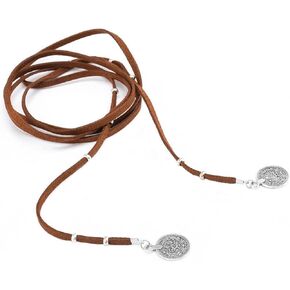 Boho Leather Necklace for Women Western Leather Long Choker Necklace Cowboy Vintage Disc Coin Necklace Country Jewelry Gifts for Women in Saudi Arabia