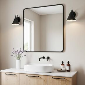 27x40 Inch Matte Black Bathroom Mirror - Copper-Free Mirror, Metal Frame Vanity Rectangle Wall Mounted Modern Mirrors for Bedroom/Living Room/Porch Horizontal or Vertical in Kuwait