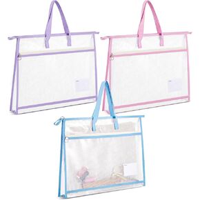 3 Pcs A3 Project Bag for Quilting Craft Storage for Quilters Clear Mesh Design Art Supply Bag Artwork Storage Organize for Artworks Charts and Teaching Material Multipurpose in Kuwait