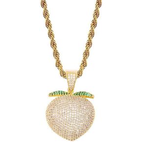 مثلج خارج الملونة الخوخ قلادة 18K مطلية بالذهب بلينغ تشيكوسلوفاكيا مقلد الماس الهيب هوب قلادة للرجال النساء in Kuwait
