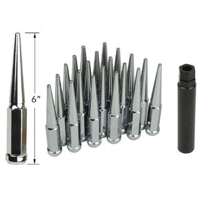 24 PCs Extra Long 6" Tall 14x1.5 Chrome Spike Lug Nuts with Key, Designed to Fit 2015-2019 Ford F150, 1999-2019 Chevy Silverado 1500, 1992-2019 Chevy Tahoe, 1994-2019 GMC Sierra 1500 in Kuwait