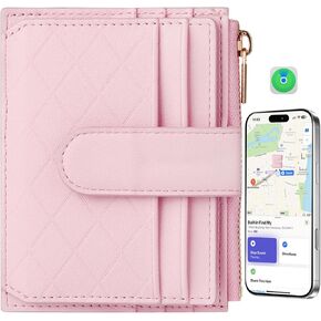 Women's Wallet Built-in Anti-Loss Tracker, RFID Blocking Small Compact Card Holder Wallet for Women Soft PU Leather Bifold Pocket Wallet Ladies Mini Purse with Zipper Pocket, ID Window (Light Blue) in Saudi Arabia
