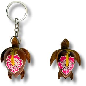 2pc Wooden Turtle Gift Set – Includes 1 Handmade Colorful Turtle Keychain & 1 Wooden Turtle Magnet, Designed in Maui, Ocean-Themed Beach Souvenir in Saudi Arabia