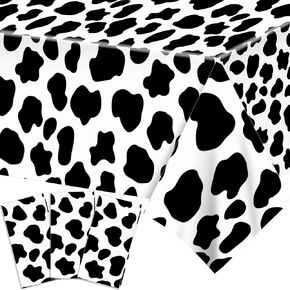 3Pack Black and White Cow Print Plastic Tablecloth. Animal Theme Party Tablecloths for Party Decoration, Rectangular Table Cover for Party,Dance,Birthday Party, Baby Showers (Cow) in Kuwait