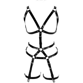 Full body leather harness set Women's bra cage Punk gothic garter chest strap Waist belt lingerie Plus size in Saudi Arabia