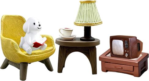 5pcs Mini Reading Dog Desk Figurines,Resin Miniature Dogs Figurines Including Sofa,Lamp Table,TV,Table,Resin Puppy Decor,Perfect for Office and Home Desktop Decoration in Saudi Arabia
