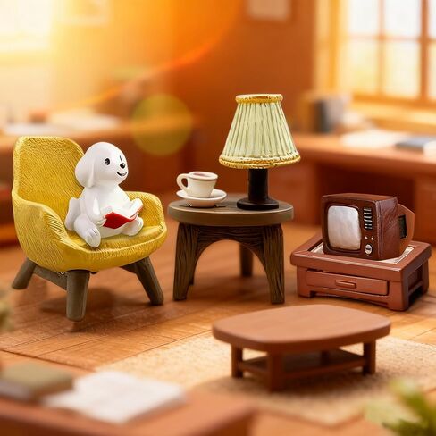 5pcs Mini Reading Dog Desk Figurines,Resin Miniature Dogs Figurines Including Sofa,Lamp Table,TV,Table,Resin Puppy Decor,Perfect for Office and Home Desktop Decoration in Saudi Arabia