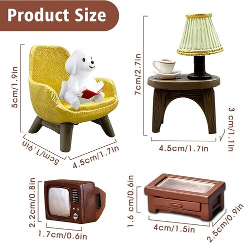 5pcs Mini Reading Dog Desk Figurines,Resin Miniature Dogs Figurines Including Sofa,Lamp Table,TV,Table,Resin Puppy Decor,Perfect for Office and Home Desktop Decoration in Saudi Arabia