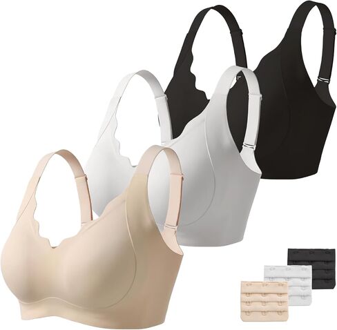 Vinfact 3 عبوات حمالات صدر صدفية للنساء تغطية كاملة بدون أسلاك داخلية ودعم مريح حمالة صدر رافعة للأعلى تي شيرت حمالة صدر يومية in Kuwait