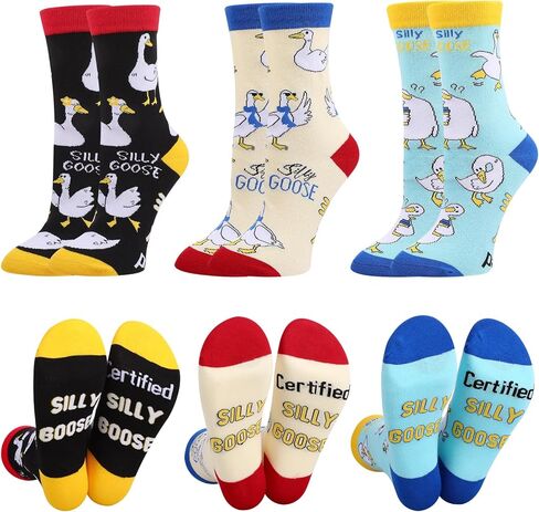 3 Pairs Silly Goose Theme Novelty Socks for Women Cotton Cute Goose Crew Sock Funny Gifts for Women Girl Size 7-10 in Saudi Arabia