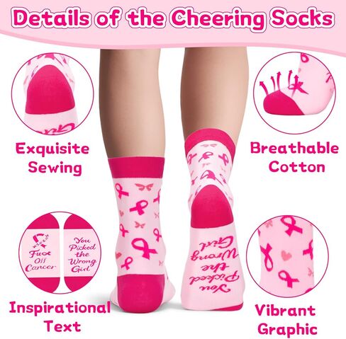 جوارب مضحكة للتوعية بسرطان الثدي، جوارب سخيفة مبتكرة، هدايا مريحة للسرطان للنساء والفتيات مرضى العلاج الكيميائي in Kuwait