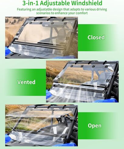 زجاج أمامي قابل للطي 3 في 1 لملحقات Kawasaki Teryx KRX KRX4 1000 2020-2025، نافذة أمامية أمامية مطلية بطبقة صلبة 1/5 بوصة، قابلة للطي وقابلة للطي لأسفل، يمكن فتحها بالكامل/إغلاقها/تهويتها in Saudi Arabia