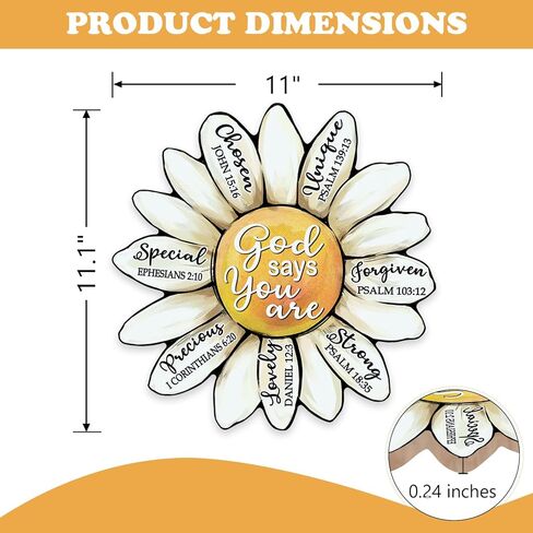 Christian Daisy Flower Front Door Sign, Religious Bible Verse God Says You are Floral Wood Plaque Hanger Home Decor, Inspirational Scriptures Wooden Wreath Indoor Wall Hanging Decoration in Saudi Arabia