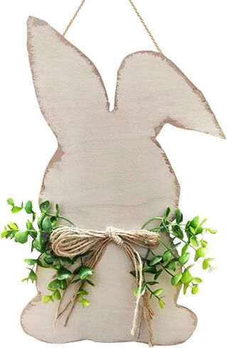 Easter Bunny Wreath with Bow, Wooden Rabbit Welcome Sign,14.96 x 9.84 Inches, DIY Door Hanging Decoration in Saudi Arabia